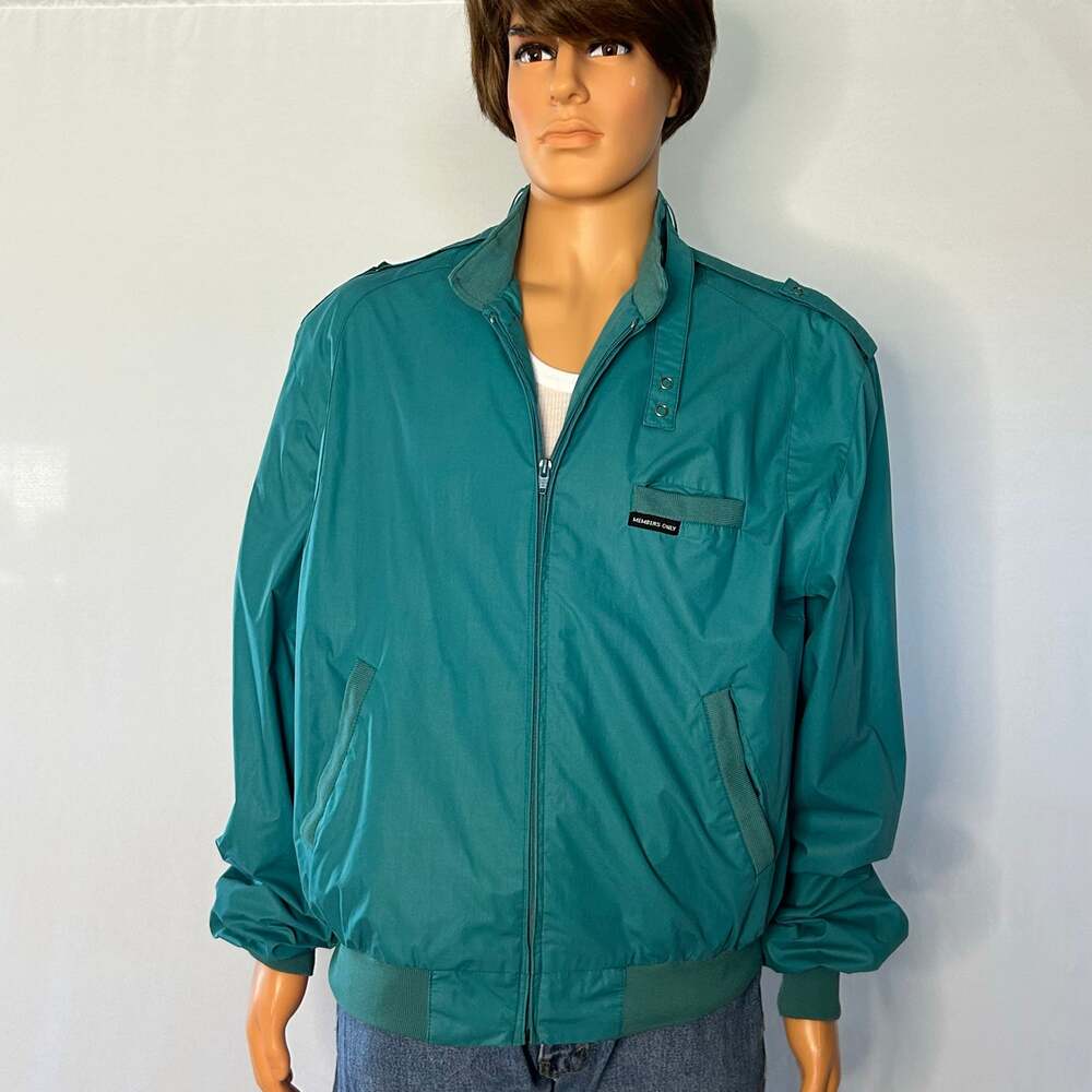 Vintage Members Only Teal Nylon Bomber Windbreaker Jacket Men’s 46L Retro 80s